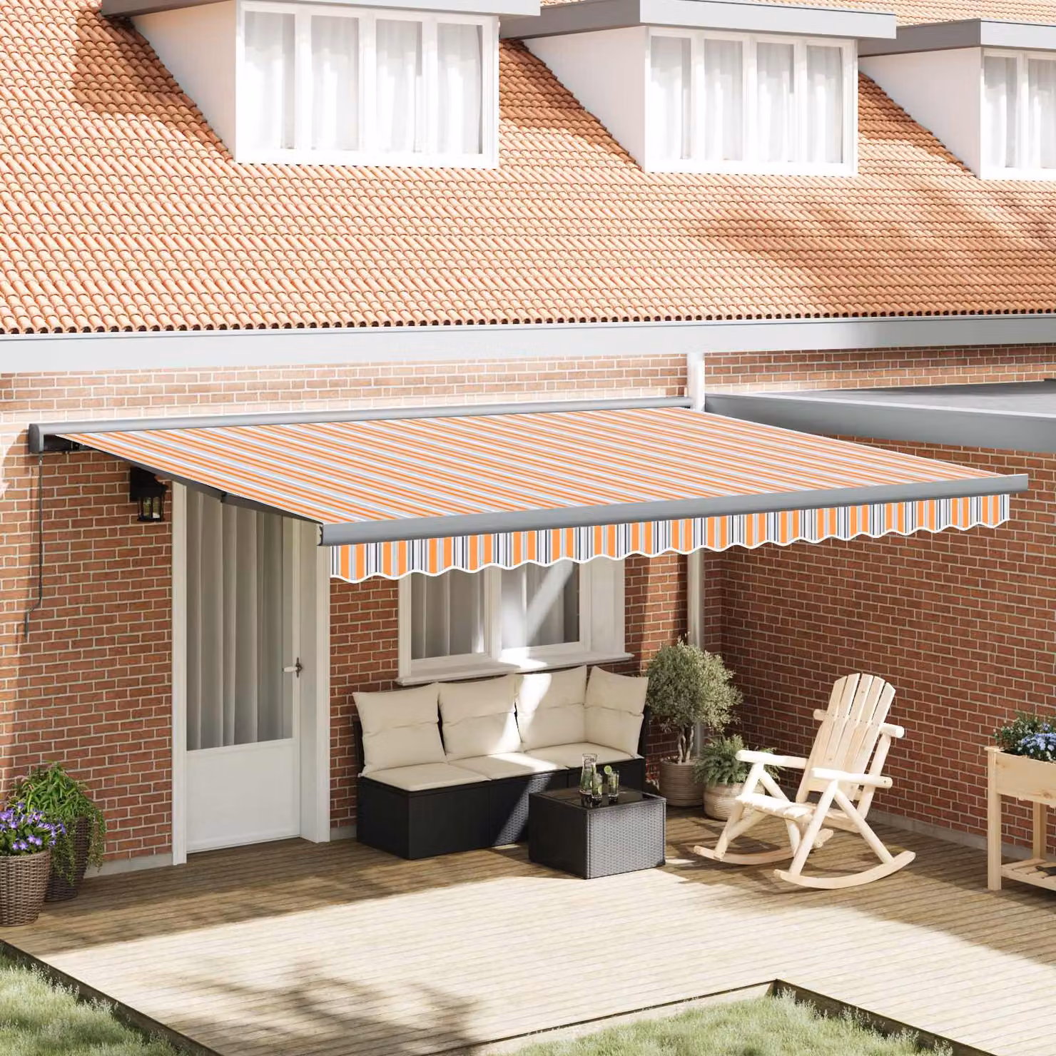 Tenda retrattile vidaXL in alluminio e poliestere, Arancione e Grigio, L: 400 cm x P: 300 cm