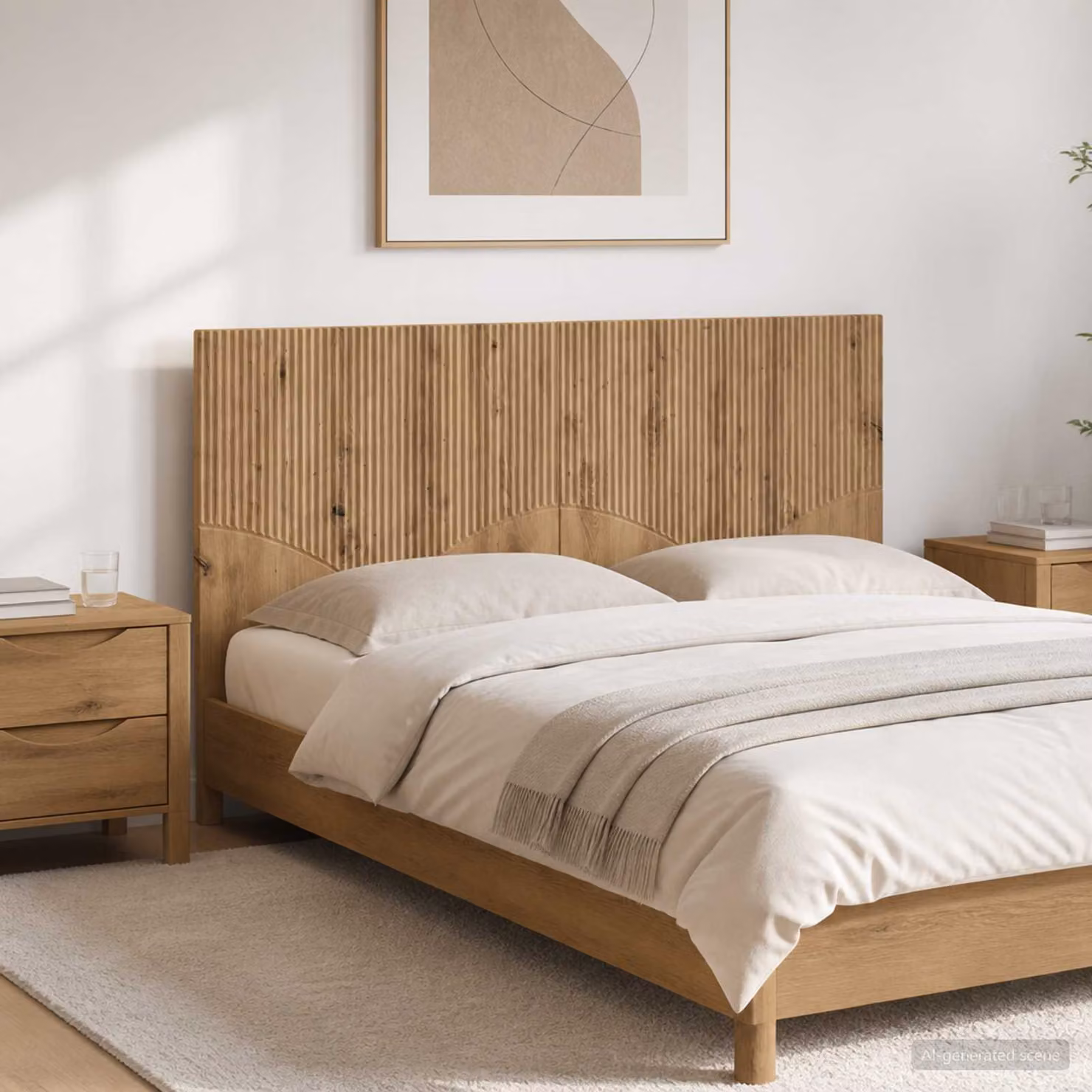 Testiera da muro vidaXL HOORN in legno ingegnerizzato marrone con mensola integrata e scomparti laterali