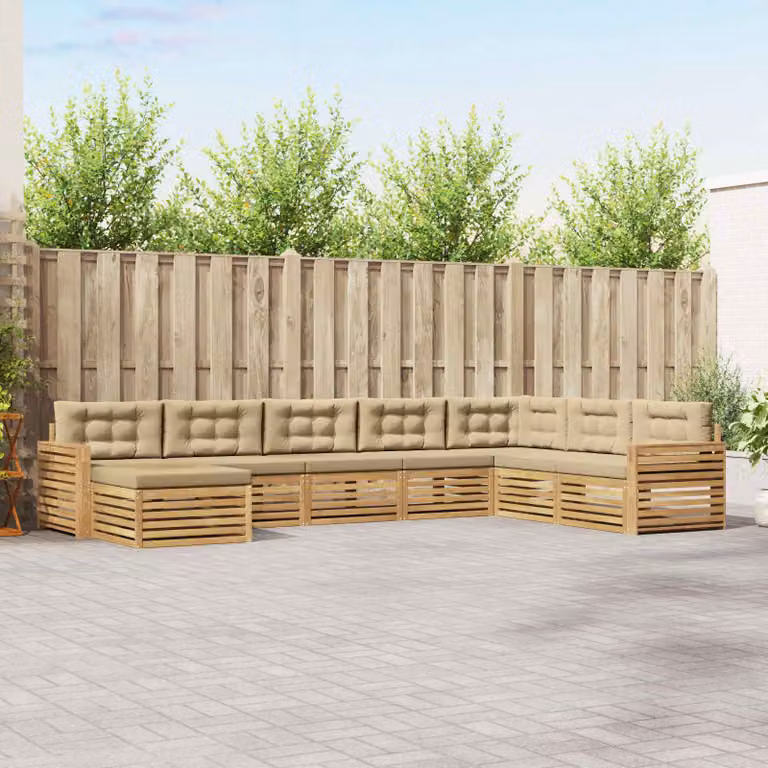 vidaXL Set di divani da esterno 8 pz in legno di acacia con cuscini Bianco e Beige