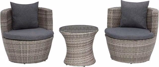 Set da bistrot da giardino Beliani in 3 pezzi in polyrattan grigio con piano in vetro per esterno moderno