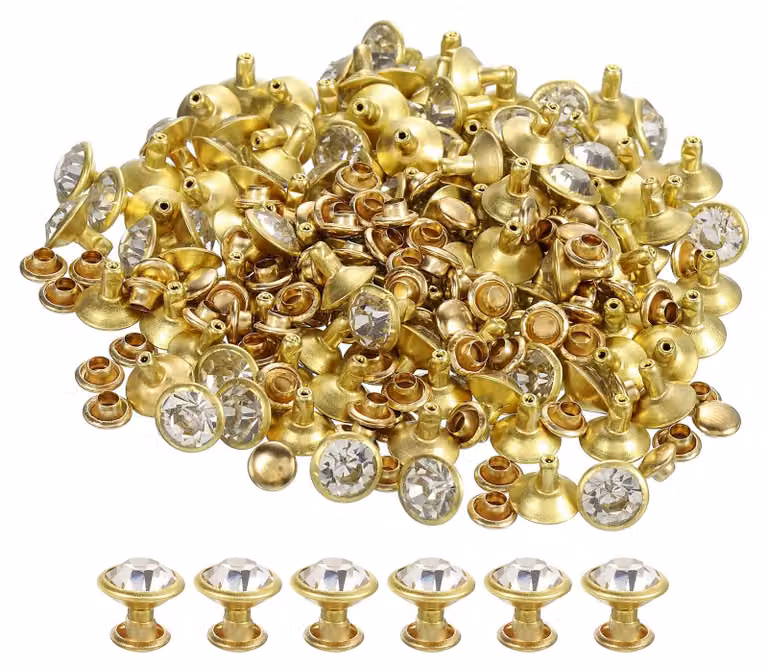 100 rivetti in strass, color oro, 9 mm, ideali per progetti fai-da-te