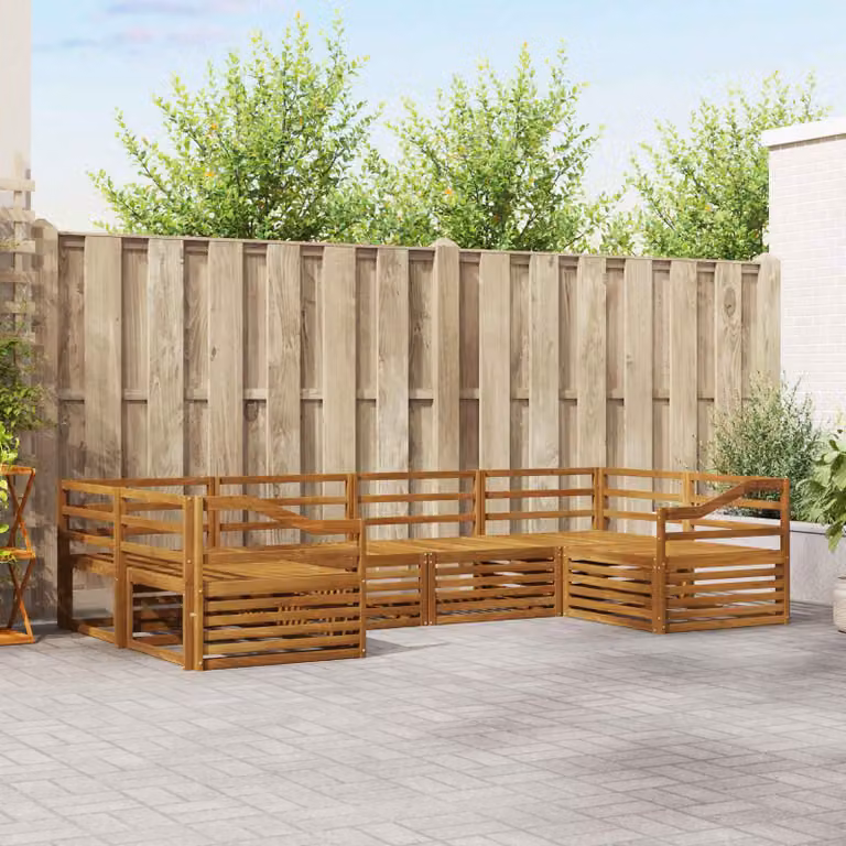 Set di divani da esterno vidaXL in legno di acacia massello marrone con cuscini, composizione a L da 6 pezzi per giardino e terrazza
