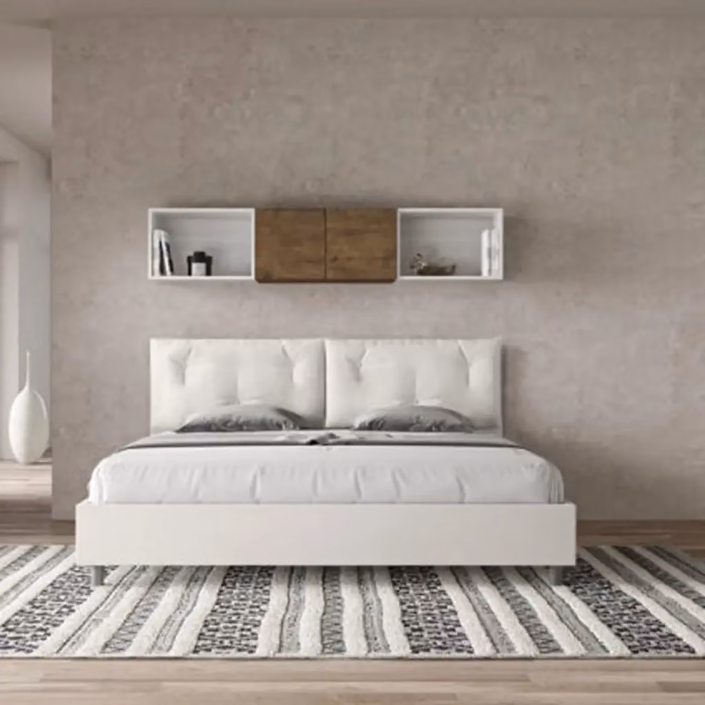 Letto matrimoniale king size Appia Large Ityhome con rete imbottita in similpelle bianco L 222 cm x P 110 cm x H 215 cm – 2