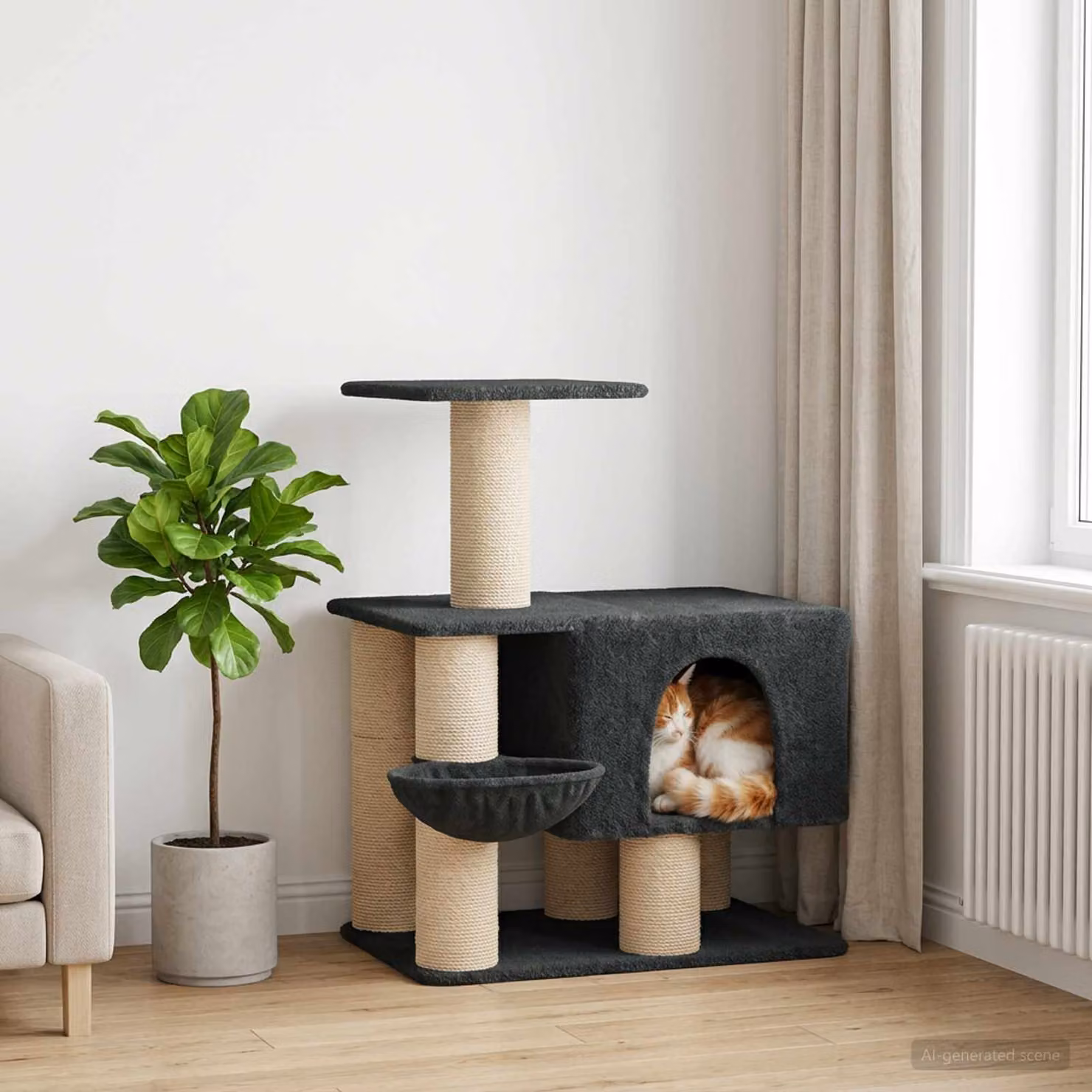 Albero per gatti vidaXL con pali in sisal, Grigio