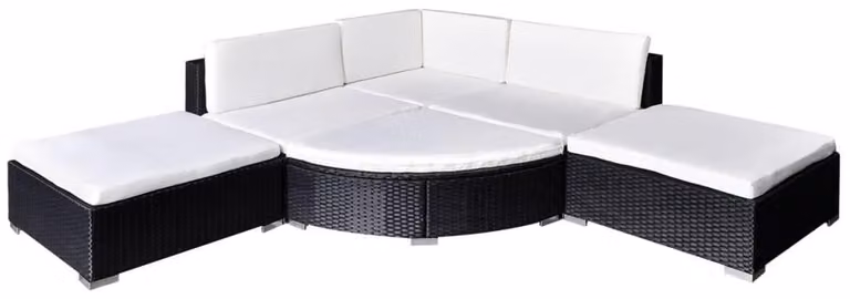 Set Mobili da Giardino 6 pz con Cuscini in Polyrattan Nero