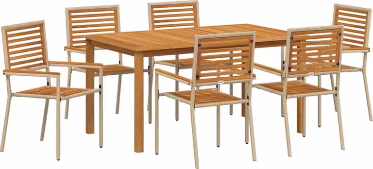 Set da Pranzo per Giardino 7 pcs Beige Legno di Acacia Massello