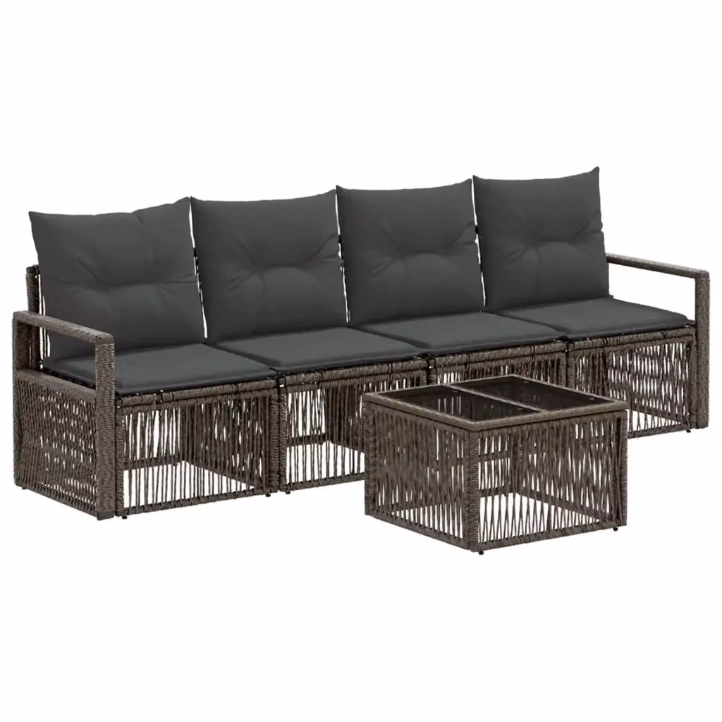 Set da giardino vidaXL composto da 5 pezzi in rattan grigio con divani e tavolino e cuscini inclusi – 2