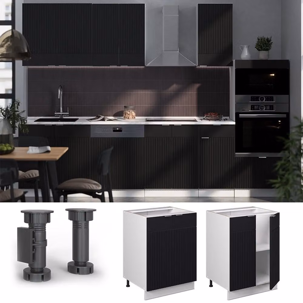 Mobiletto base cucina Vicco Fame-Line Nero rigato e Bianco con ante a battente L: 60 cm, H: 82 cm, P: 51,6 cm – 2