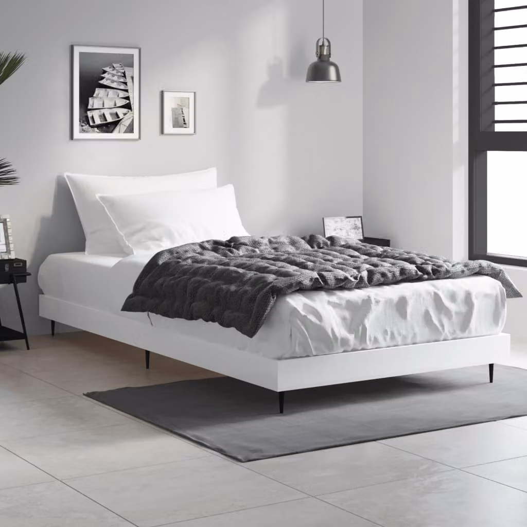 vidaXL Giroletto Bianco in Legno e Metallo con Doghe Rigide L: 200 cm, P: 90 cm, H: 20 cm