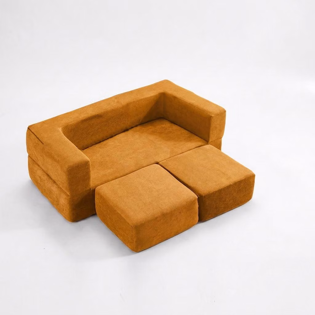 Divano letto in velluto - Divano a due posti - Pieghevole - A forma di "U" - Schienale imbottito - Profondità della seduta 75 cm - Colore caramello