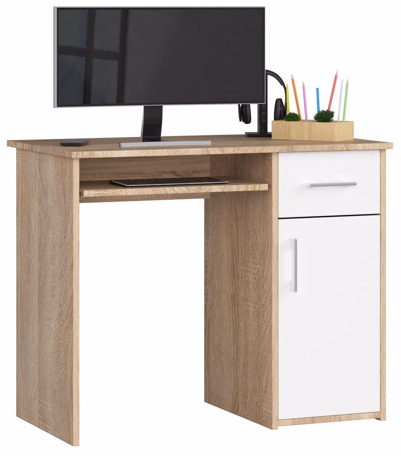 Akord Pin Scrivania 1 Cassetto 1 Armadietto Lato Destro Rovere Sonoma/Bianco 90X50X74 Cm