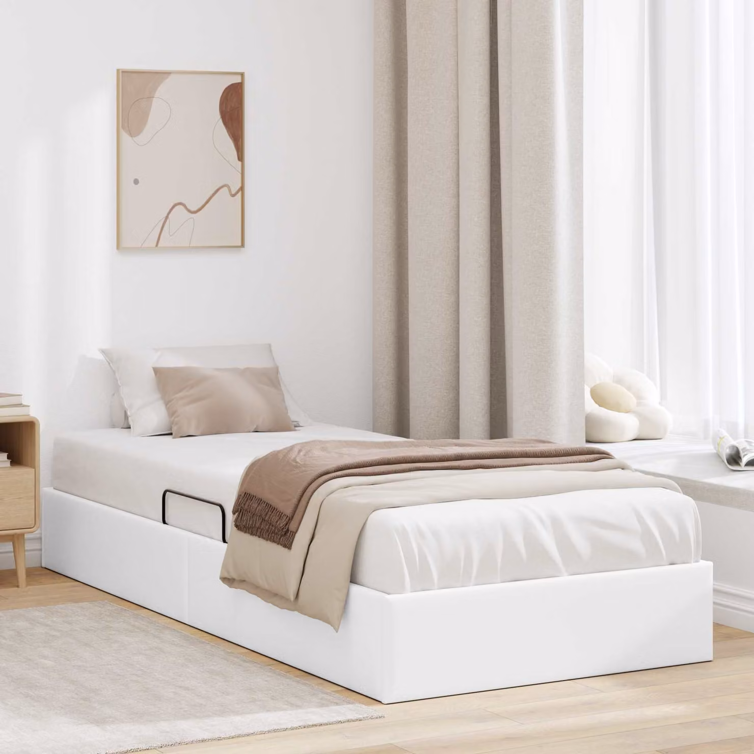 vidaXL Letto ottomano moderno in pelle sintetica bianco con base a sollevamento L/P: 100 x 200 cm