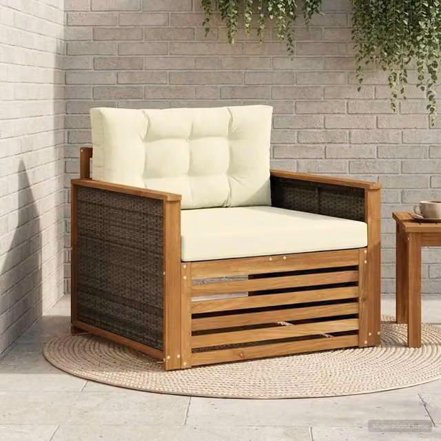 Divano centrale da esterno vidaXL in legno di acacia con cuscini beige