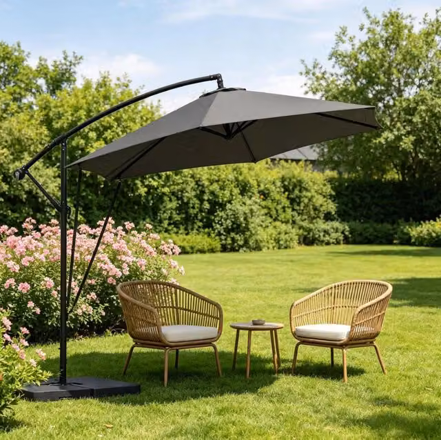 Ombrellone da giardino decentrato MODFU in metallo e poliestere, colore grigio, 310 x 310 cm