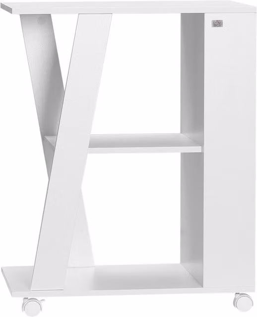 Carrello da cucina portavivande HOMCOM in legno bianco con 2 ripiani e ruote, L 60 cm x P 38 cm x H 77 cm – 1