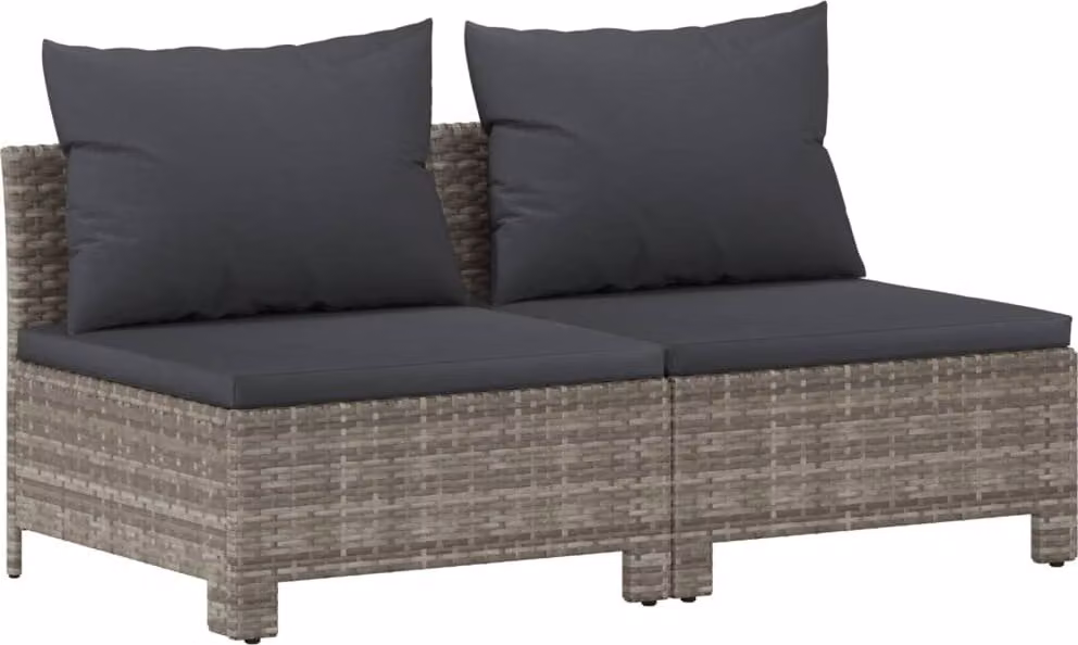 Divano da Giardino a 2 Posti con Cuscini in Polyrattan Grigio