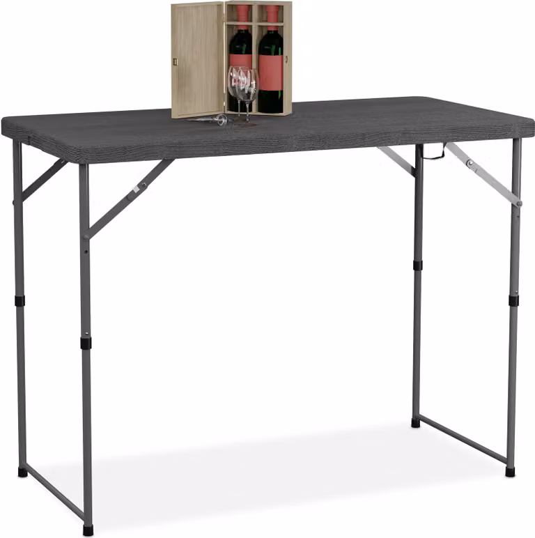Tavolo da giardino pieghevole Relaxdays, dimensioni: 74x120x60 cm, plastica, acciaio, regolabile in altezza, 6 persone, tavolo da campeggio, grigio