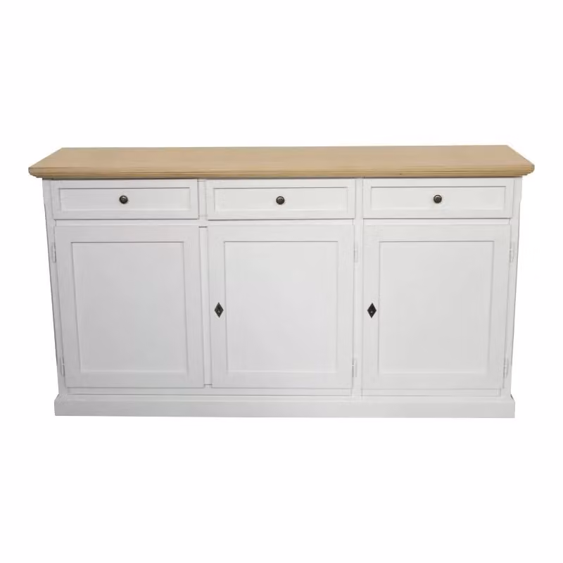 Madia credenza in legno stile shabby chic bicolore bianco e beige con 3 porte Mobili 2G L: 156 cm, P: 42 cm, H: 85 cm – 1