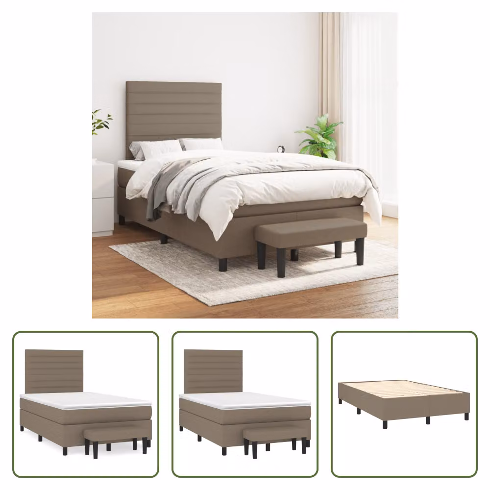 The Living Store Letto a molle con materasso Taupe 120x200 cm in tessuto