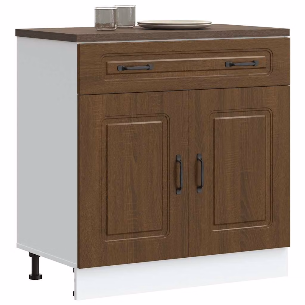 Base da cucina moderna vidaXL Kalmar in legno multistrato e MDF, colore marrone rovere, L: 81,5 cm, P: 46,0 cm, H: 80,0 cm