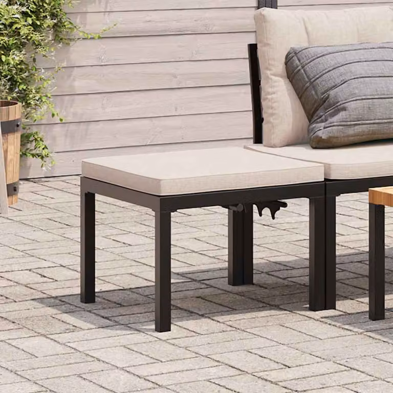 Set di 2 panche da giardino vidaXL in acciaio verniciato nero con cuscini beige