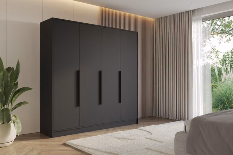 ALTDECOR Armadio PERE - 200x200x51 Armadio nero Armadio con moderni frontali lisci e maniglie nere