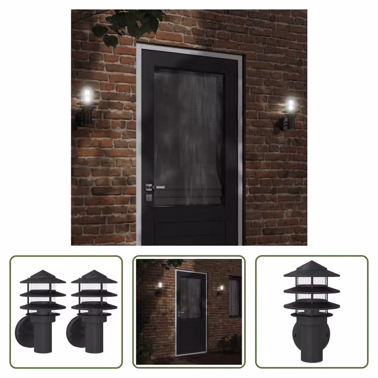 The Living Store Applique da esterno 2 pezzi in acciaio inox nero