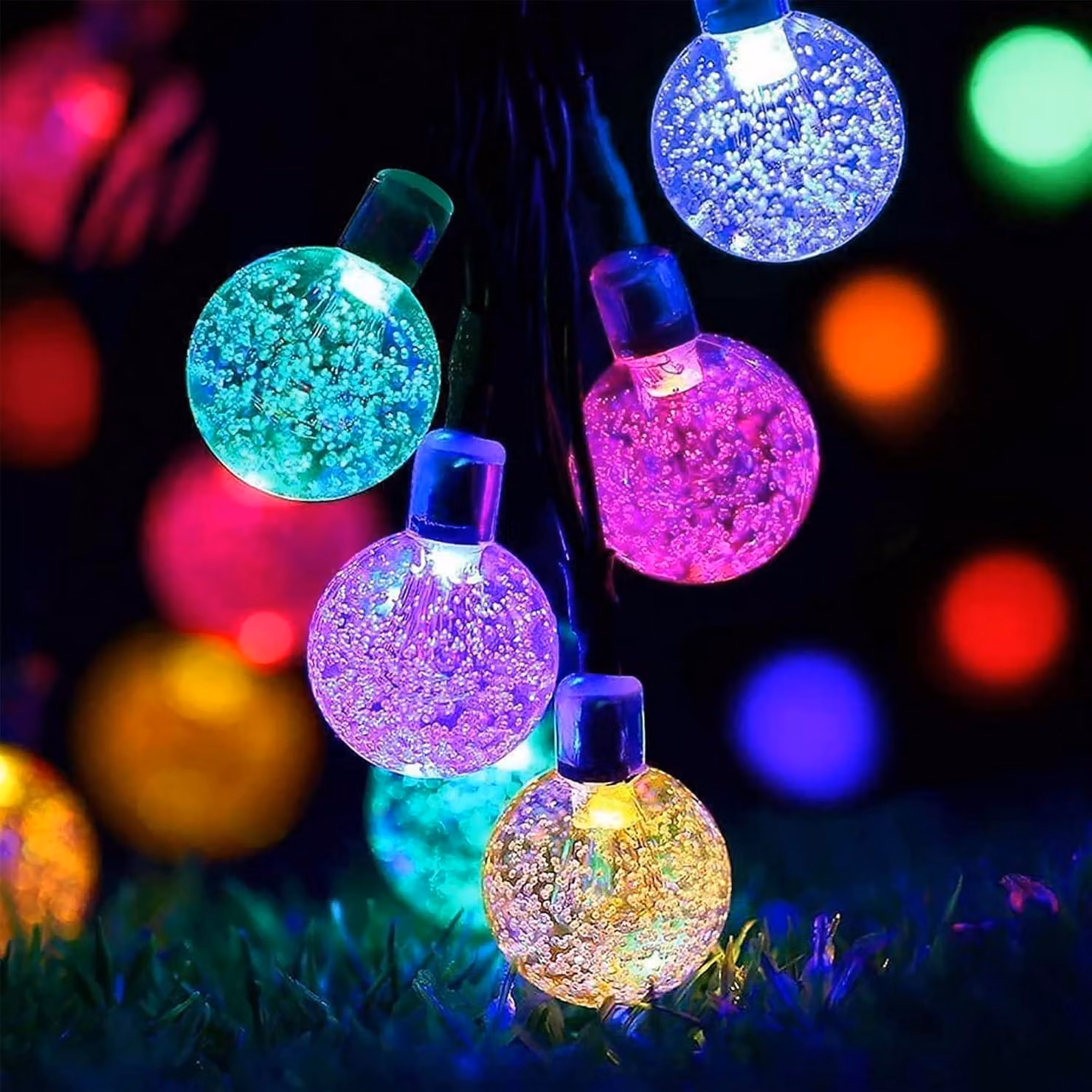Catena luminosa solare con 50 LED, lunghezza 7 metri, multicolore, grado di protezione IP65 (resistente all'acqua)