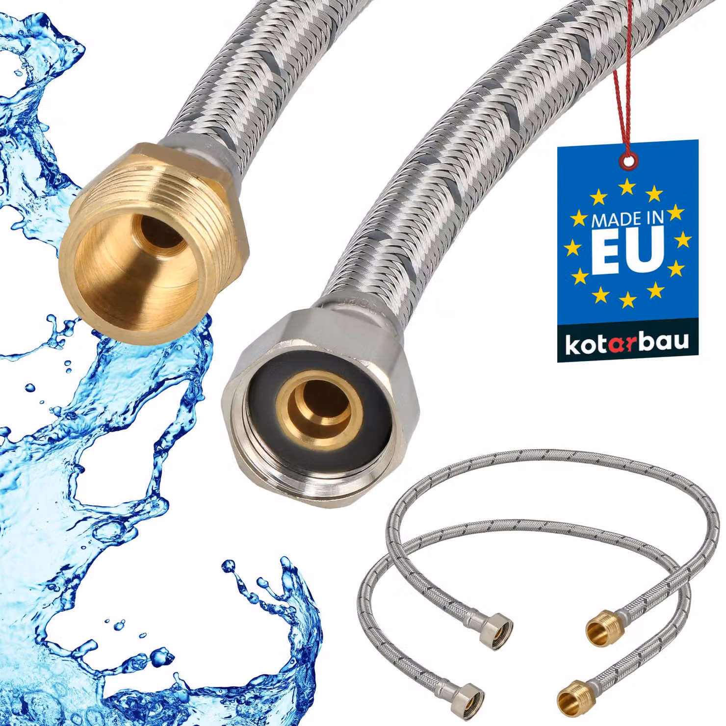KOTARBAU® 2 Pezzi Tubo Flessibile per Rubinetto 1/2" x 1/2" Rinforzato 90cm Tubo Flessibile Rubinetto Cucina Maschio x Femmina Acciaio Inox