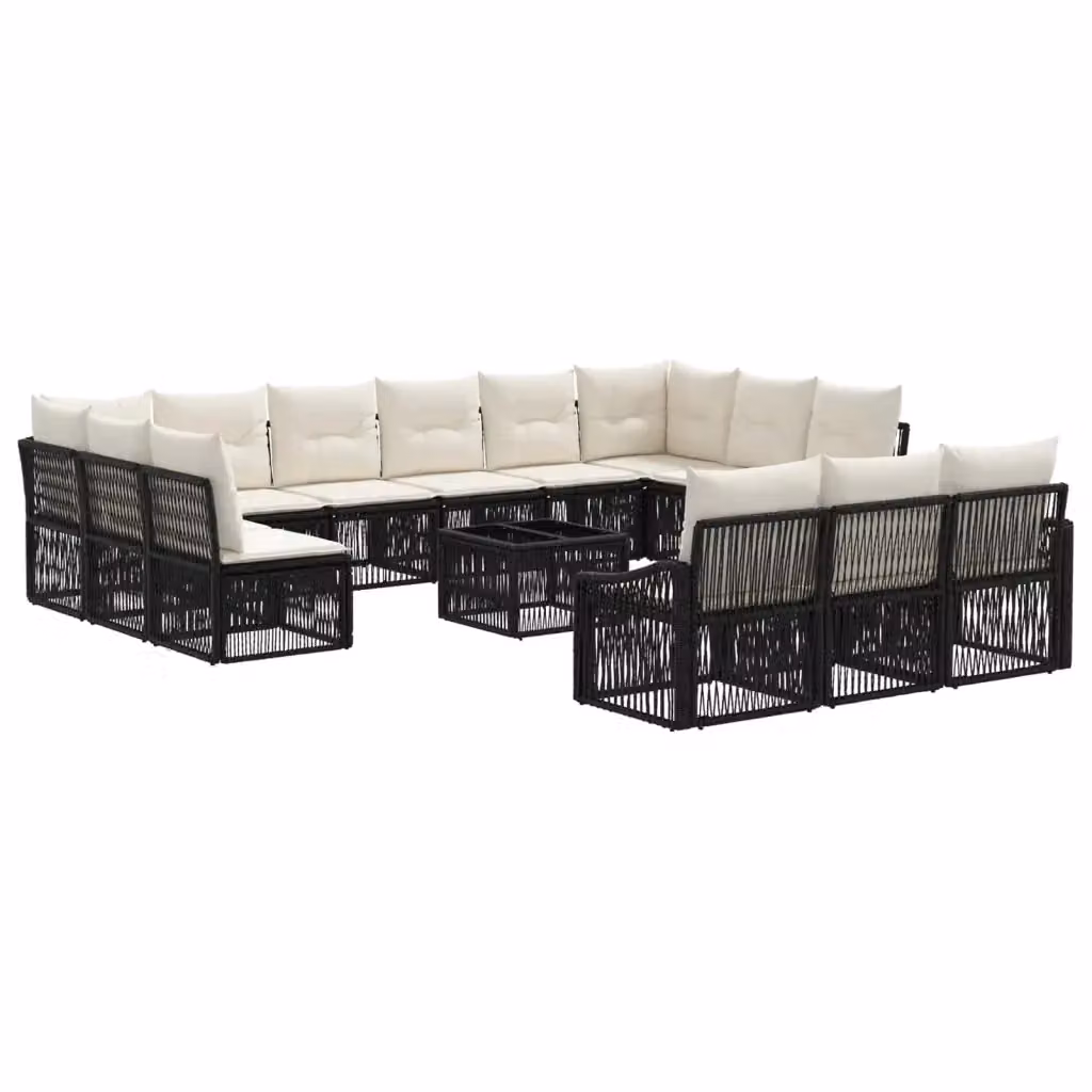 Set Divano da Giardino vidaXL a Forma a U in Polyrattan Nero con Tavolino e Cuscini – 2