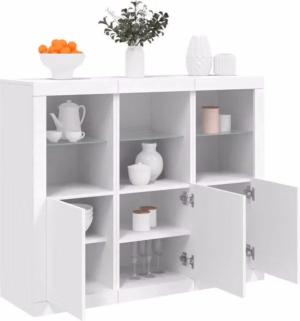 Set di 3 credenze moderne vidaXL in legno multistrato bianco con luci LED integrate da appendere alla parete