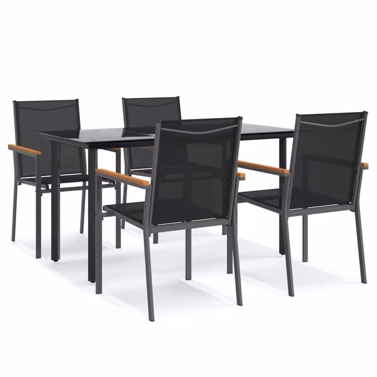 Set da Pranzo da Giardino 5 pz Nero in Textilene e Acciaio