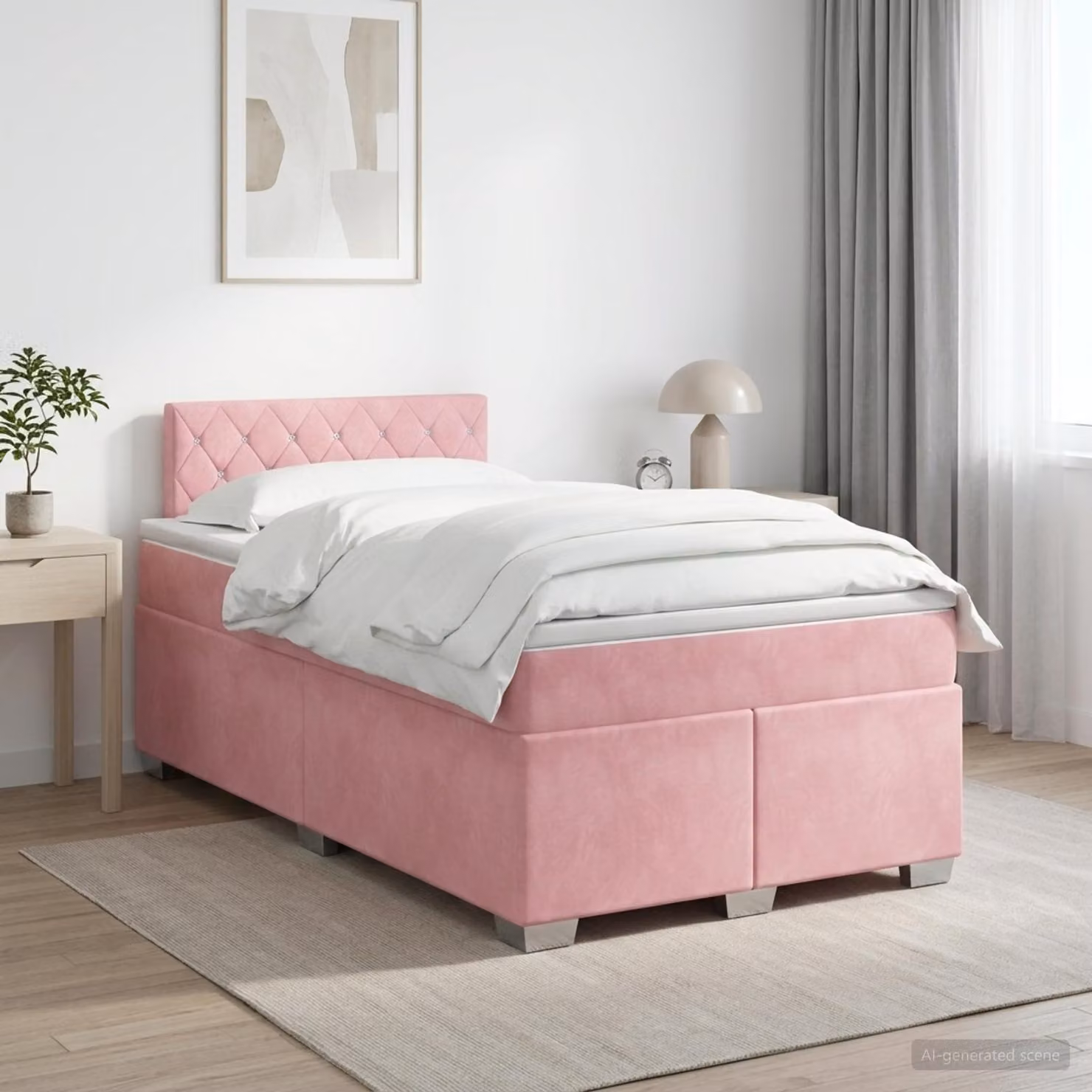 Letto box spring con materasso ibrido vidaXL in velluto rosa e bianco, L/P/H: 200 x 120 x 46 cm