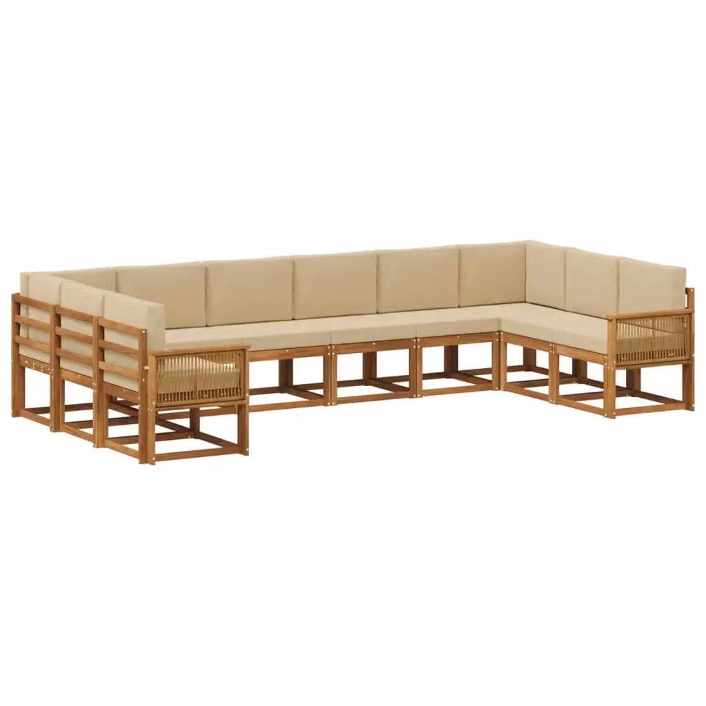 Set di divani da esterno a L vidaXL in legno di acacia con cuscini, Beige e Marrone – 2