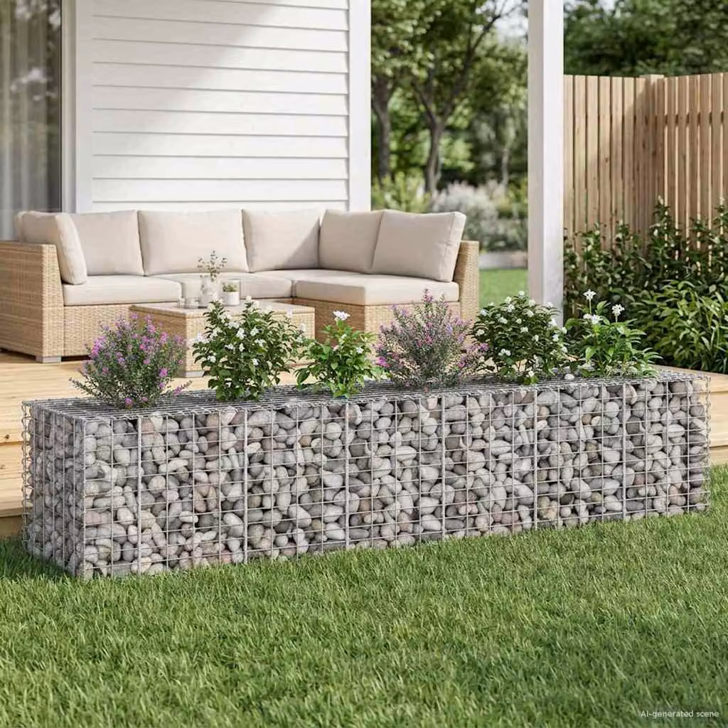 Set di 2 letti rialzati in gabbione vidaXL in acciaio galvanizzato, Argento, L 260 x P 60 x H 55 cm