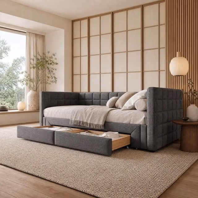 Letto banquette 90x200 cm grigio – estensibile con 2 cassetti, senza materasso