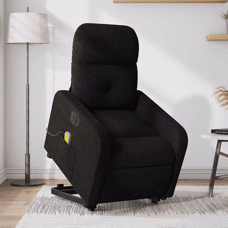 vidaXL Poltrona Alzapersona Elettrica con Massaggio in Tessuto Nero