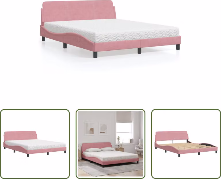 The Living Store Letto con materasso rosa 160x200 cm in velluto