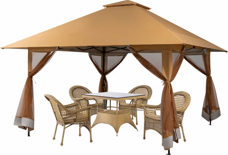 Gazebo COSTWAY 4x4m, gazebo da giardino con pareti laterali in rete, protezione UV 50+, gazebo pieghevole pop-up, regolabile in altezza, inclusa borsa da trasporto con ruote, per giardino, patio, cortile (kaki)
