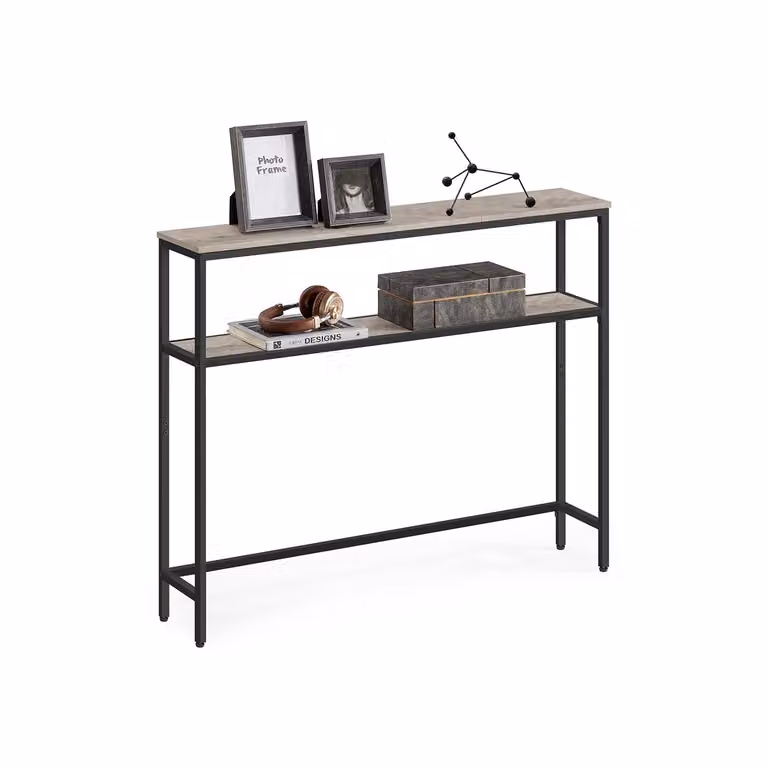 Consolle da Ingresso Moderna con 2 Ripiani, Greige Melange + Nero Inchiostro / 100l cm
