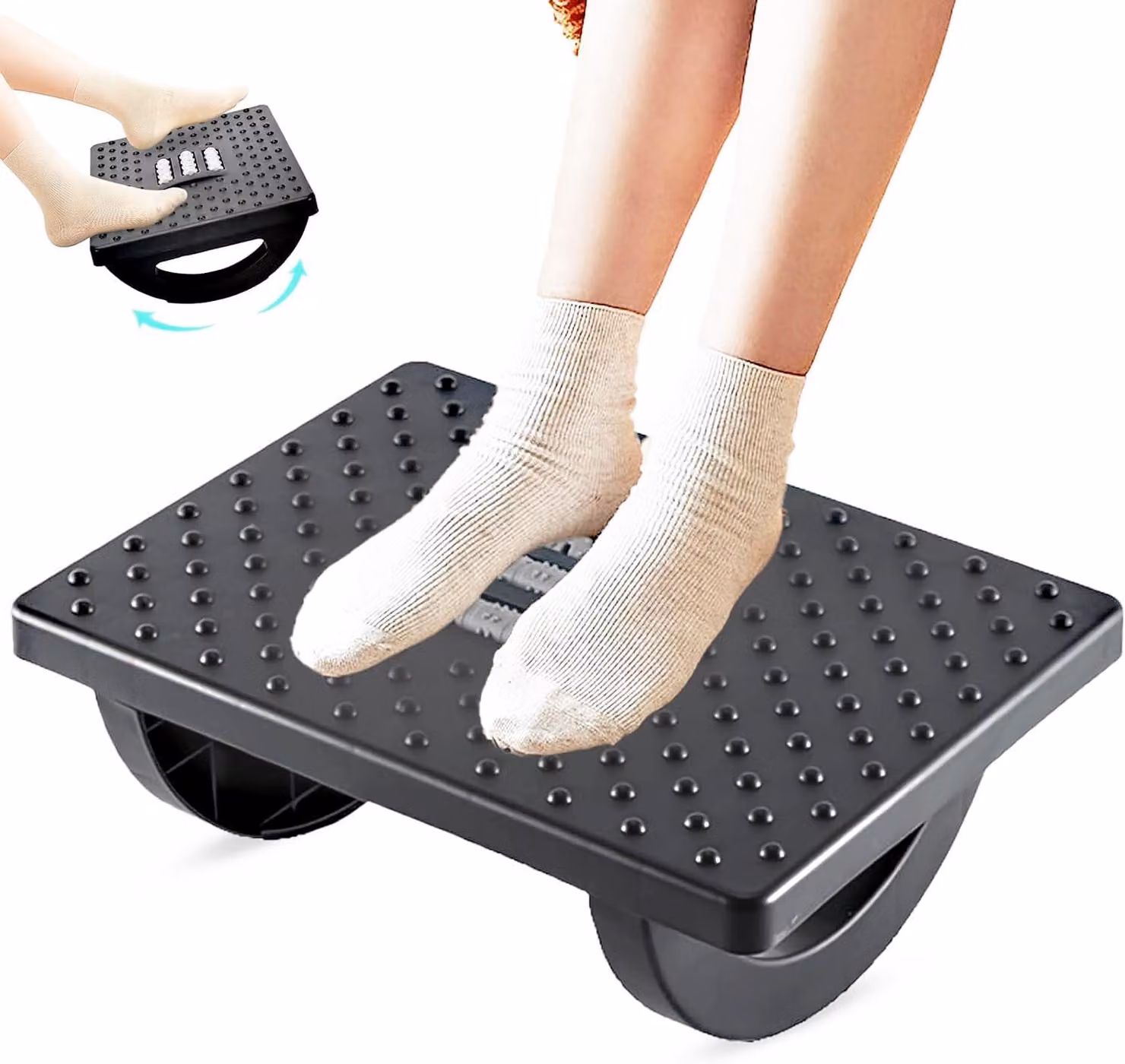 Poggiapiedi regolabile, cuscino in plastica ergonomico con punti di massaggio, antiscivolo, ideale per l'ufficio