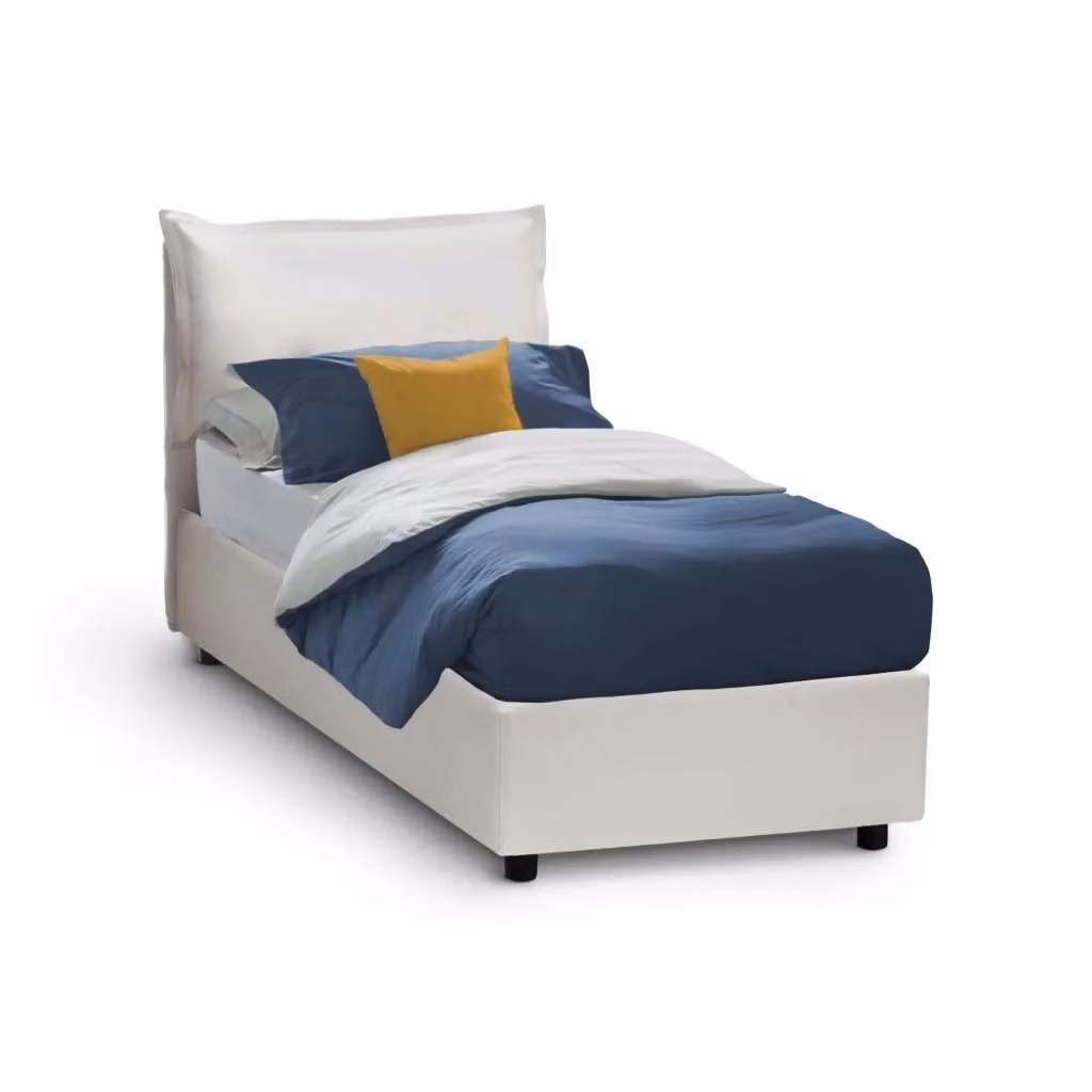 Letto singolo contenitore Perpetue di Talamo Italia con rivestimento in ecopelle, Bianco, adatto per materasso 80x200 cm – 2