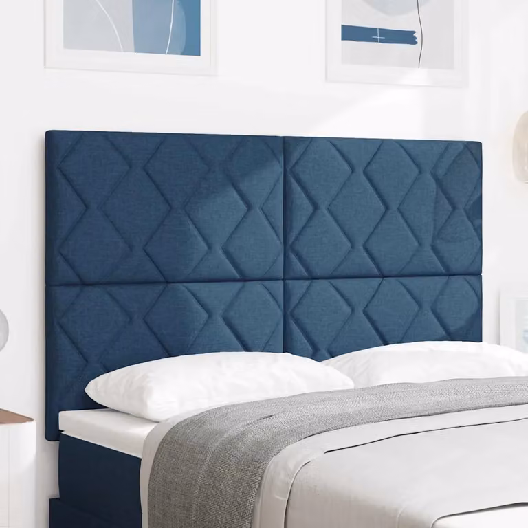 Testiera per letto imbottita vidaXL in tessuto blu con struttura in legno e design moderno geometrico, Larghezza: 144 cm
