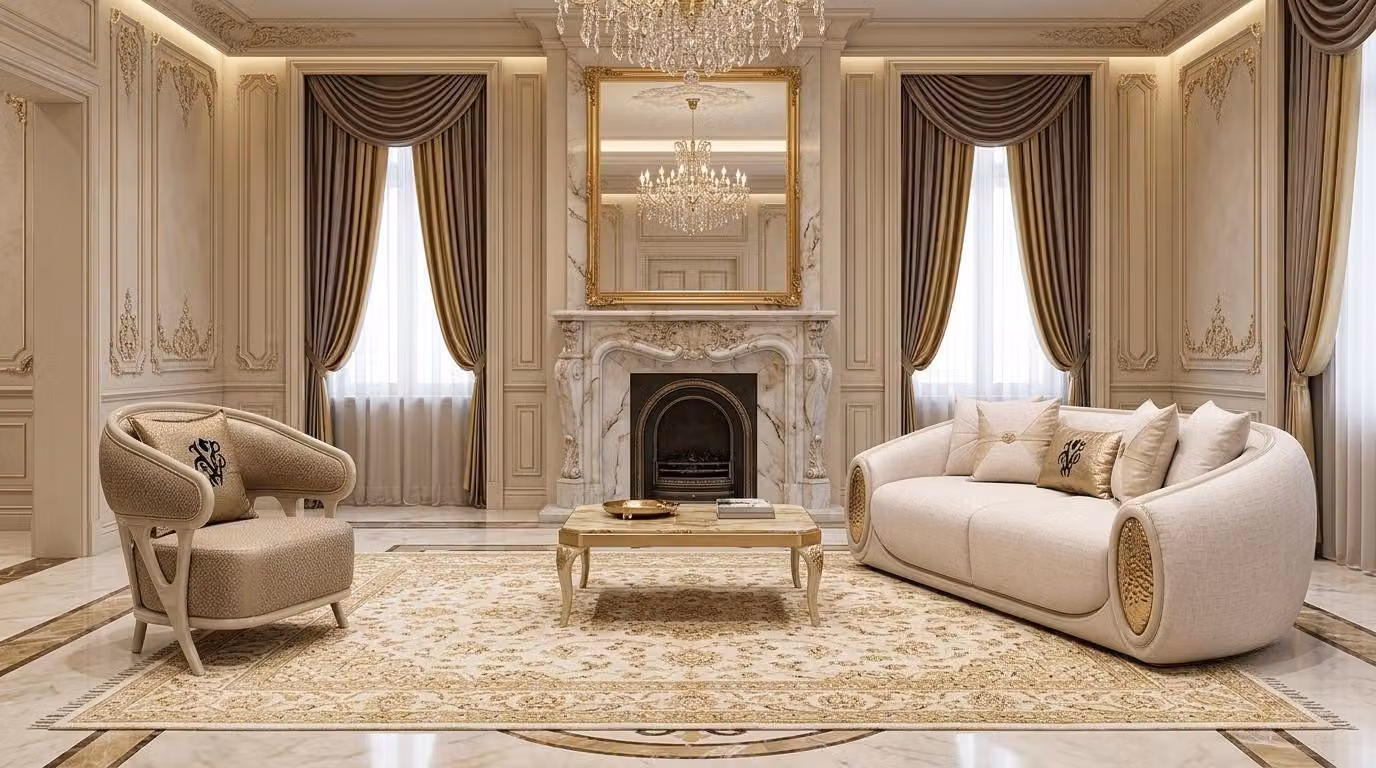 Divano, poltrona, beige, stile moderno, soggiorno, elegante