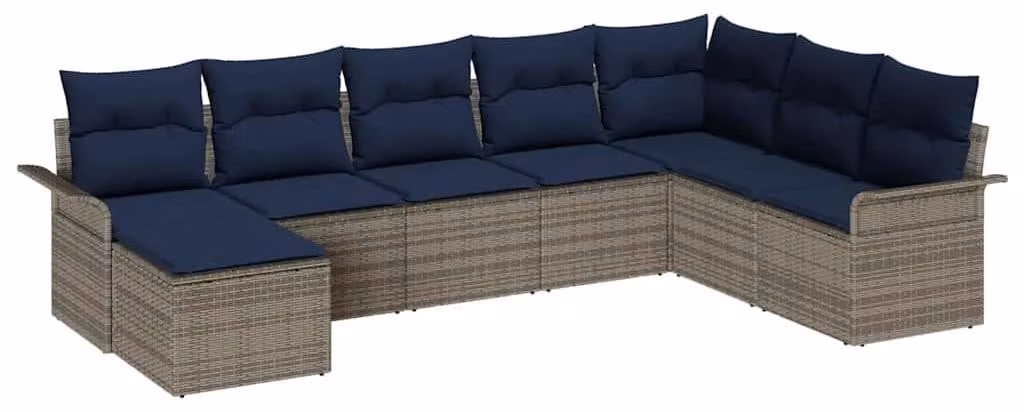 Set Divano da Giardino 8 pcs Grigio chiaro Poly Rattan