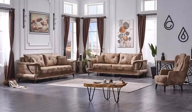 Moderne Sofagarnitur 3+3+1 Sitzer Luxus Textil Polstermöbel Wohnzimmer