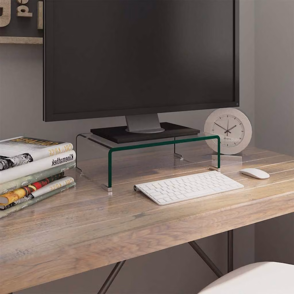 Rialzo porta TV mobile vidaXL in vetro bianco e trasparente L 40 cm x P 25 cm x H 11 cm