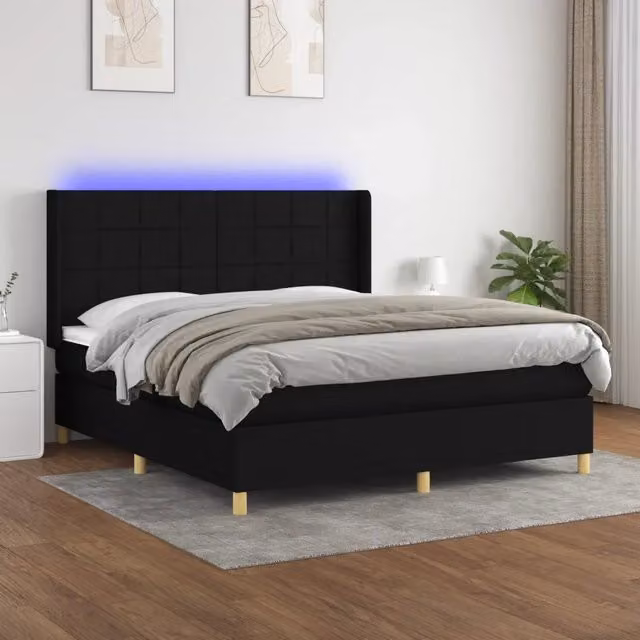 Letto Ibrido vidaXL con Materasso e Illuminazione LED Sotto il Letto e Porte USB, Nero, L/P: 160 x 200 cm