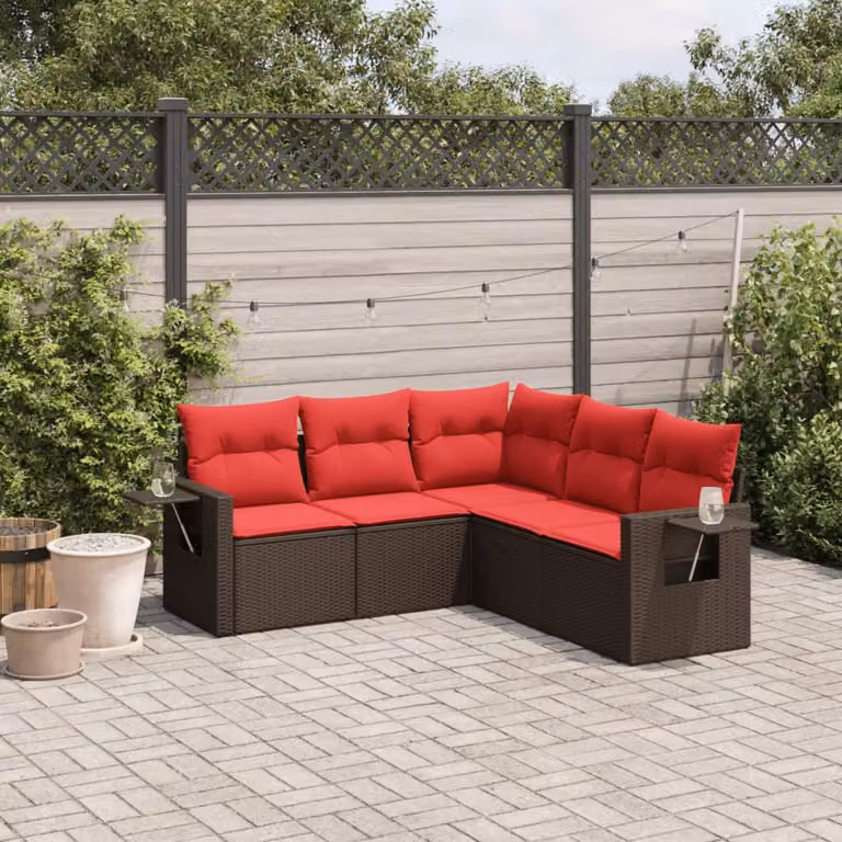 Set di divani da giardino vidaXL in rattan marrone con cuscini e struttura in metallo a forma di L