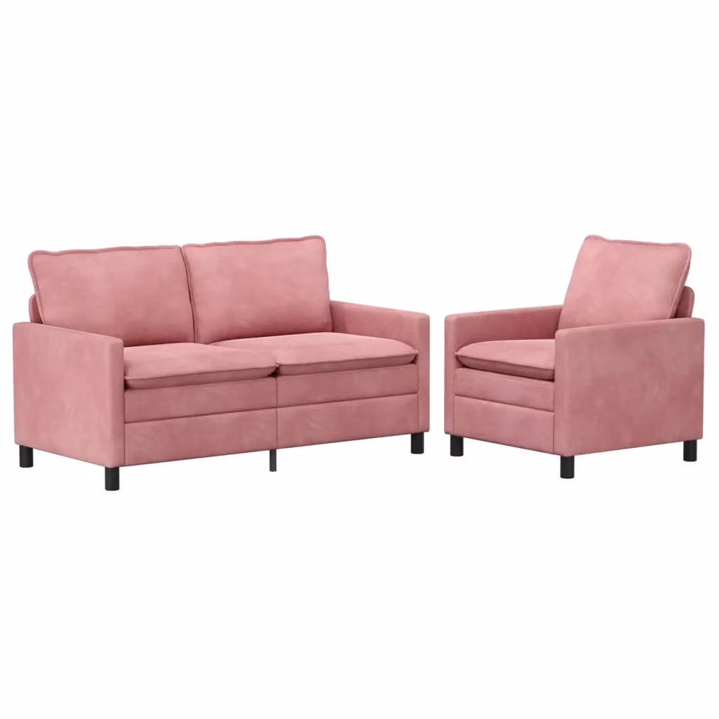 Set di 2 divani moderni vidaXL in velluto rosa con struttura in metallo e cuscini inclusi per il tuo soggiorno – 2
